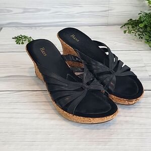 Bass Merlot slip-on cork wedge sandal in black Women's Size 9.5
